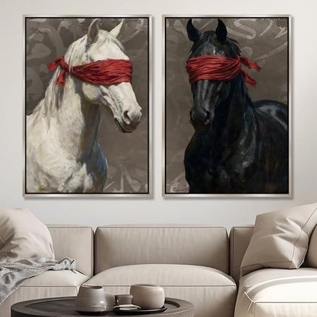 طقم  لوحات ثنائية - خيل فن تجريدي