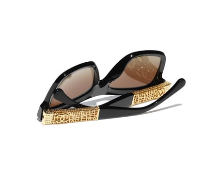 Chanel black gold sunglasses نظارات شانيل شمسية أسود ذهبي بإطار مربع
