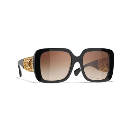 Chanel black gold sunglasses نظارات شانيل شمسية أسود ذهبي بإطار مربع