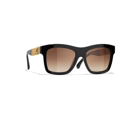Chanel black gold sunglasses نظارات شانيل شمسية أسود ذهبي بإطار مربع