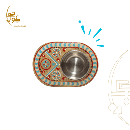 مبخرة خشبية بشكل بيضاوي - سماوي واحمر، وسط