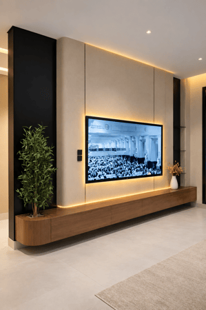 وحدة تلفاز مودرن بتصميم متكامل مع بديل الشيبورد