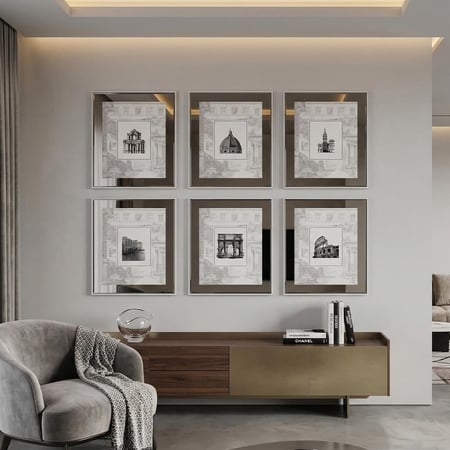 لوحة بتصميم فخم مرايا مع تصميم ابنية بسيط مع برواز (4 قطع)