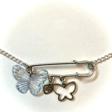 Blue butterfly pin necklace