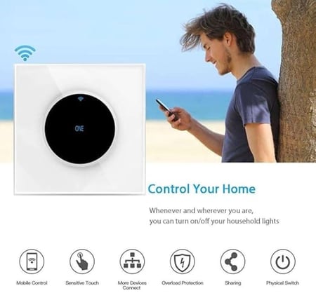 مفتاح ذكي لمكيف النافذة بتحكم WiFi ولمس صوتي مع تصميم انيق - متحر ثري