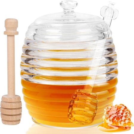 برطمان  عسل زجاجي بغطاء وملعقه عسل