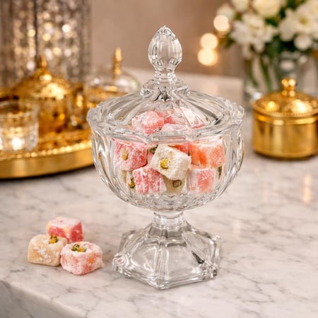 وعاء تقديم كريستال بقاعدة وغطاء فاخر