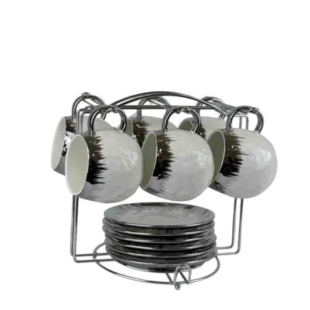 طقم فناجين قهوة بورسلان فاخر بلمسة فضية