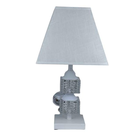 مصباح طاولة كلاسيكي بقاعدة زجاجية مزدوجة