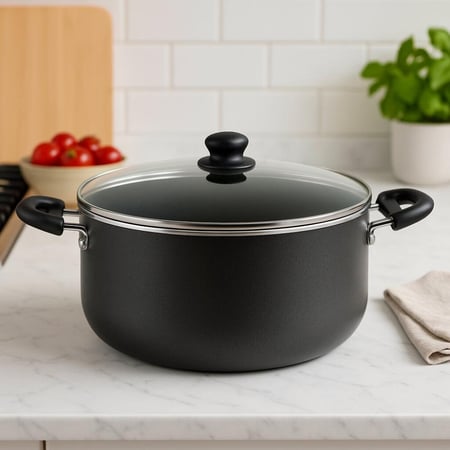 قدر طبخ غير لاصق بسعة 18 لتر مع غطاء زجاجي