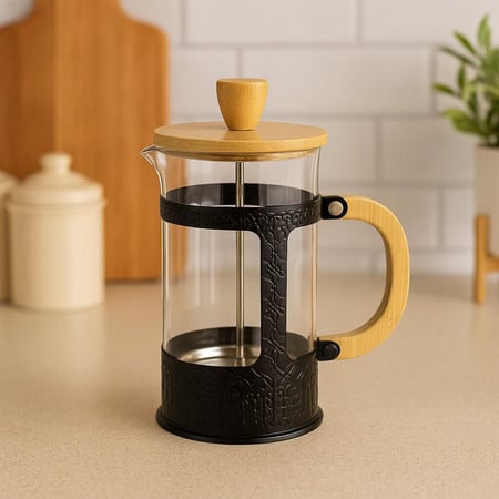 فرنش بريس لتحضير القهوة – غطاء ومقبض خشبي بتصميم أنيق
