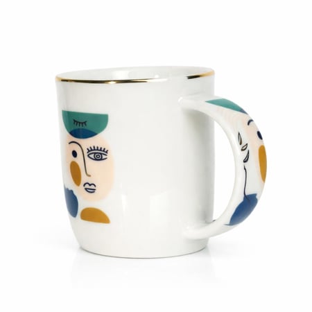 كوب سيراميك بتصميم فني عصري بحافة ذهبية