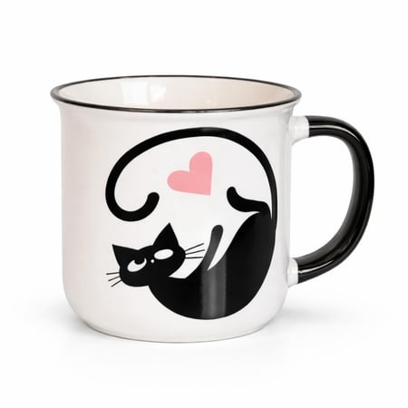 كوب سيراميك بتصميم قط مع قلب وردي