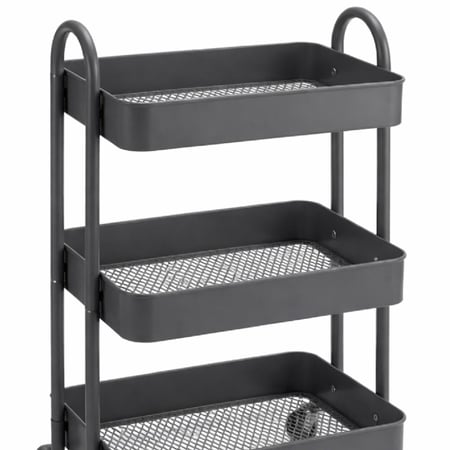 عربة تنظيم وتخزين معدنية بثلاث طبقات مع عجلات لون اسود