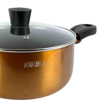قدر طهي غير لاصق بغطاء زجاجي من بريو – لون نحاسي -24سم
