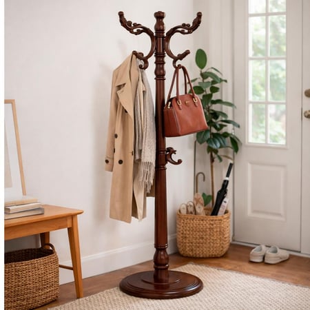 علاقة ملابس أرضية خشبية كلاسيك متعددة الخطافات