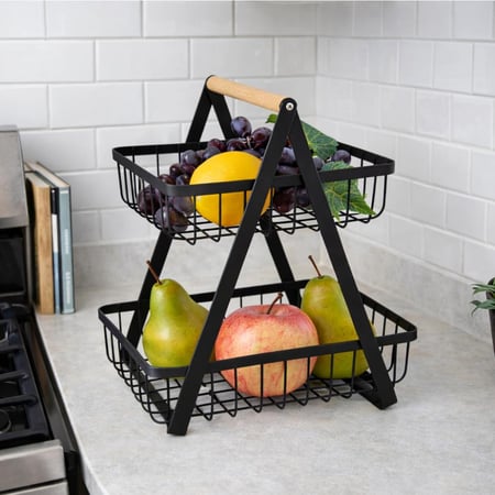 سلة فواكه معدنية مزدوجة بطابقين بتصميم عصري