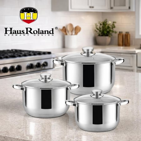 طقم قدور ستانلس ستيل بغطاء زجاجي من هوس رولاند - Haus Roland