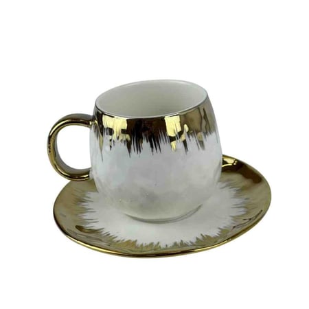 طقم فناجين قهوة بورسلان فاخر مع حوامل وصحون – 6 قطع