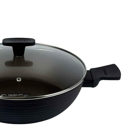 مقلاة عميقة بغطاء زجاجي -اسود