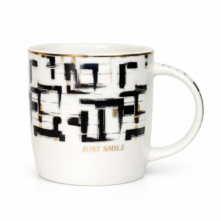 كوب سيراميك بنقشة هندسية مع حافة ذهبية