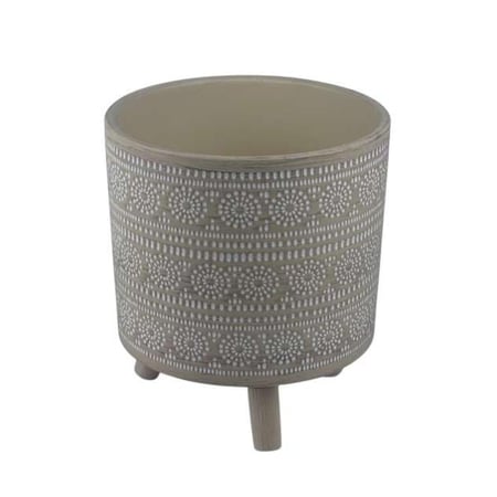 أصيص سيراميك مزخرف مع قاعدة خشبية