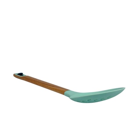 مغرفة مطبخ مثقبة بمقبض خشبي