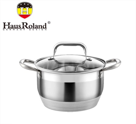 قدر طهي  ثلاثي الطبقات من الستانلس ستيل مع غطاء زجاجي من  house ronald 28cm