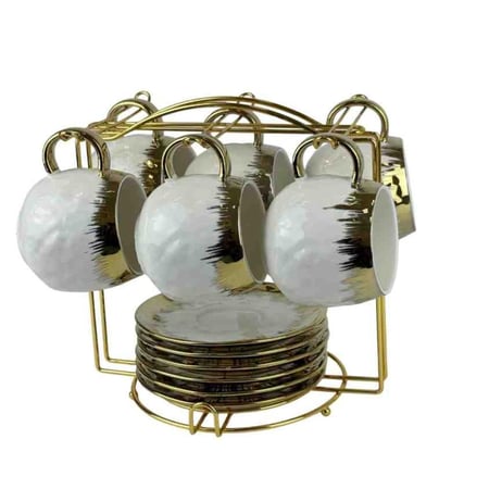 طقم فناجين قهوة بورسلان فاخر مع حوامل وصحون – 6 قطع