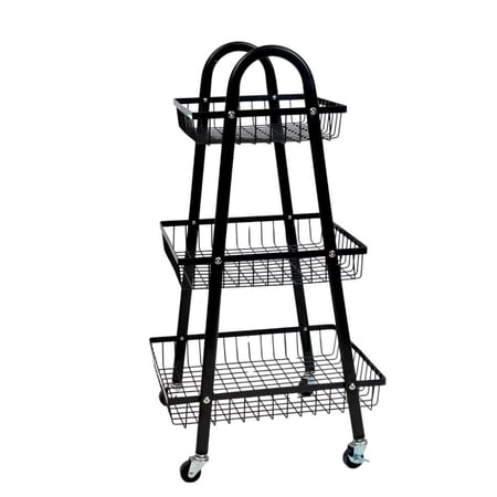 عربة تخزين معدنية بثلاثة رفوف وعجلات