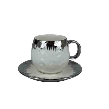 طقم فناجين قهوة بورسلان فاخر بلمسة فضية