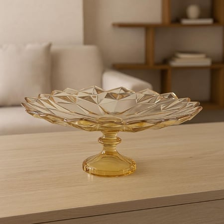 طبق تقديم زجاجي فاخر بلون عنبري – تصميم هندسي