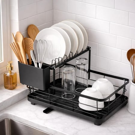 منظم صحون ستانلس متعدد المستويات بتصميم عصري