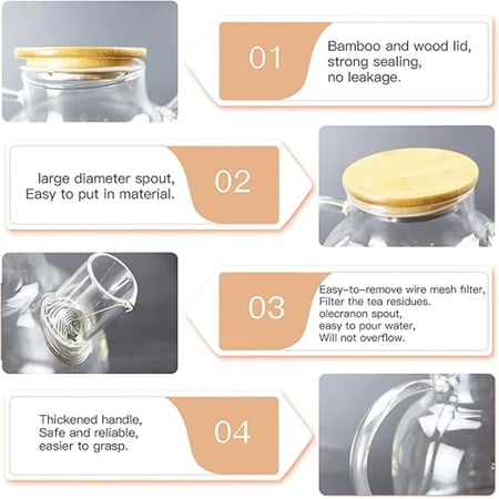 إبريق شاي زجاجي مع غطاء بامبو