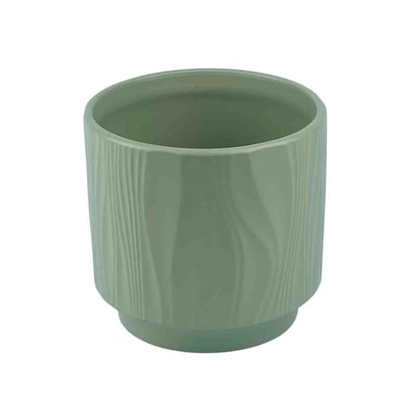 أصيص سيراميك أخضر بنقشة خشبية