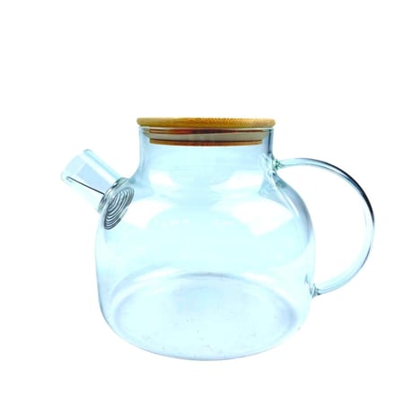طقم شاي زجاجي مع غطاء خشبي و 4 أكواب