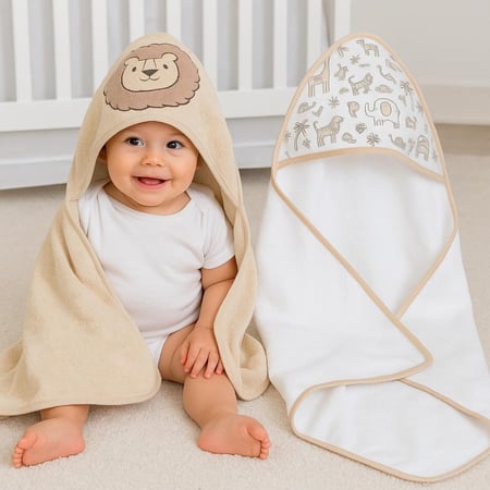 طقم مناشف أطفال بغطاء للرأس – تصميم حيوانات