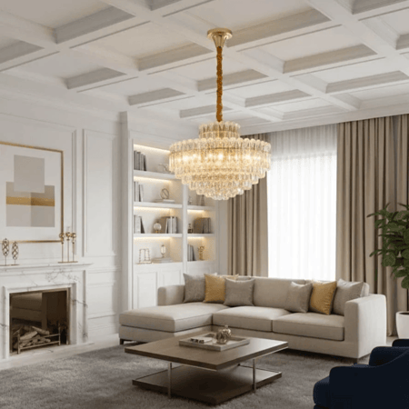 ثريا لون ذهبي كريستال في صالة منزلية