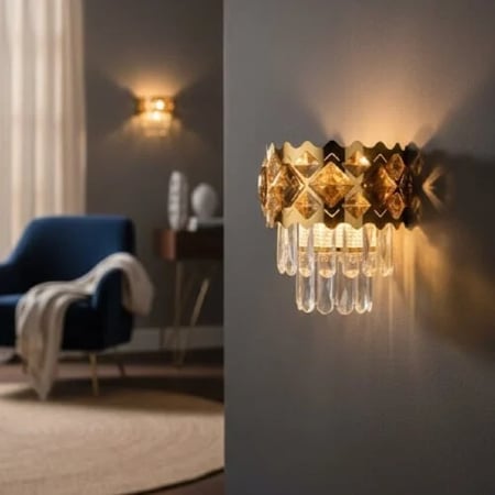 ابليك حائط كريستال بتشطيب ذهبي فخم
