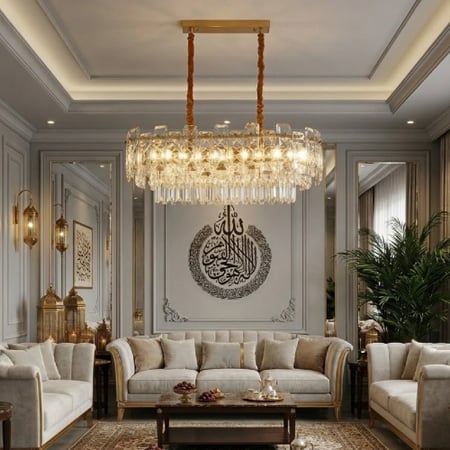 ثريا كريستال ذهبي مستطيل معلقة مناسبة للمجالس