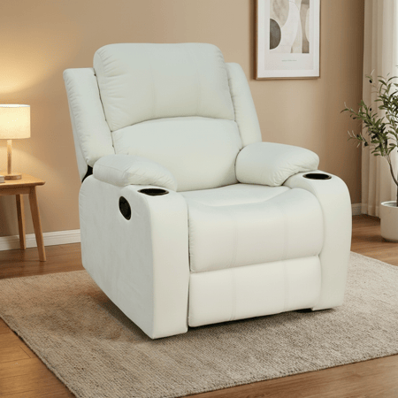 كرسي ليزي استرخاء فاخر ثابت قماش بحامل جوال بيج