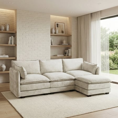 كنبة زاوية مودرن قماش عملية بيج