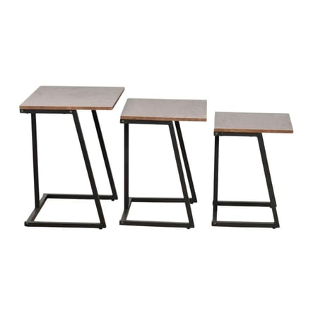 طقم طاولات خدمة خشب 3 قطع بأرجل معدنية رمادي