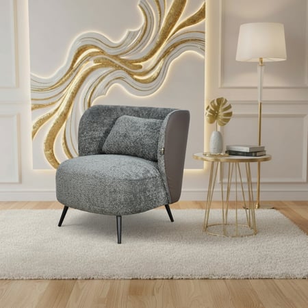 كرسي مفرد فخم مودرن قماش بظهر جلد رمادي غامق