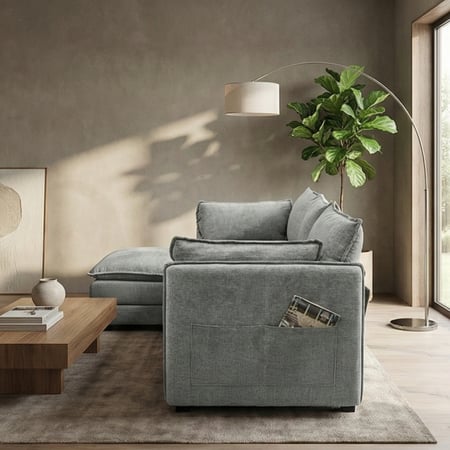 كنبة زاوية مودرن قماش عملية رمادي