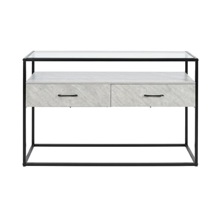 مدخل أستقبال خشبي 2 دور بهيكل معدني رمادي