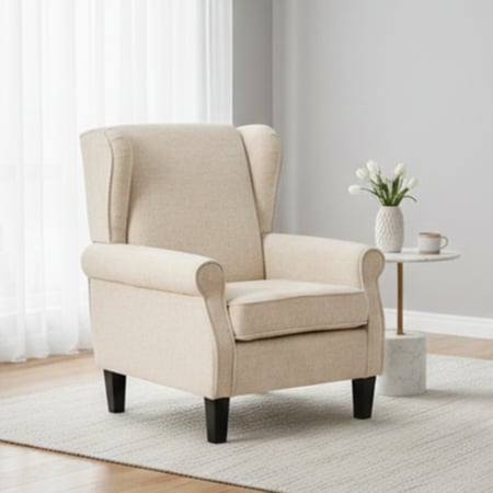 كرسي مفرد فخم قماش بهيكل خشبي مودرن بيج