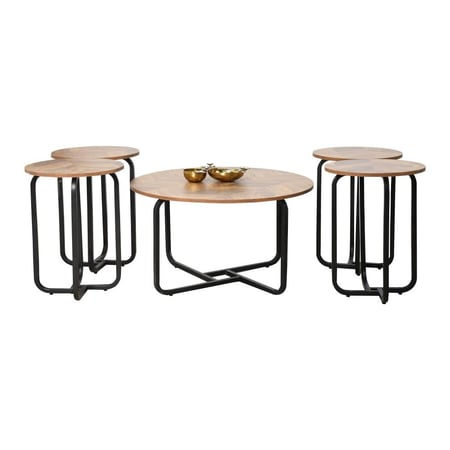 طقم طاولات خدمة 5 قطع من الخشب والمعدن