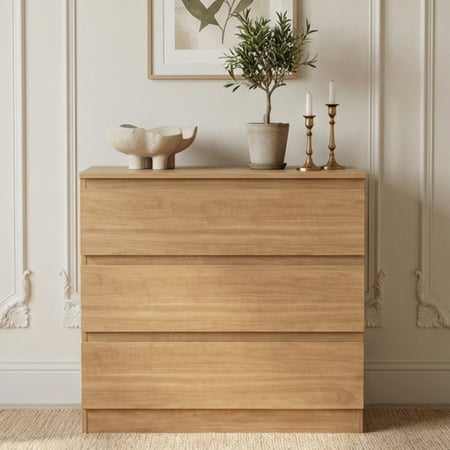 خزانة خشب بـ 3 أدراج تصميم عصري بيج 80×87 سم