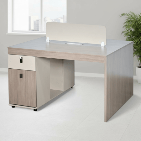 مكتب عمل مزدوج خشبي مع وحدات تخزين